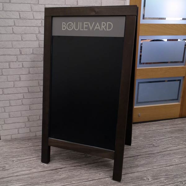 wooden A frames, pavement signs, A boards, chalk signs, outdoor signage, chalk a board, blackboards, chalkboards.