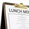 Folding table menus with wooden exterior display & strong metal clipboards
