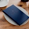 tweed restaurant menus, tweed menus, tweed menu covers, blue tweed menus, traditional menus, traditional menu covers, traditional restaurant menus.